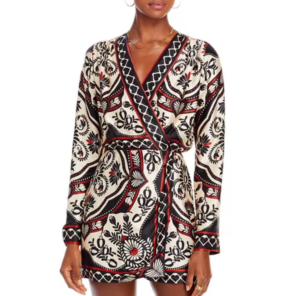 FARM Rio Black and Red Patterned Midi Dress